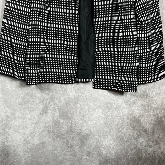 Kasper Blazer Jacket Womens 12 Black White Geometric‎ Open Front Business Career - Picture 3 of 9